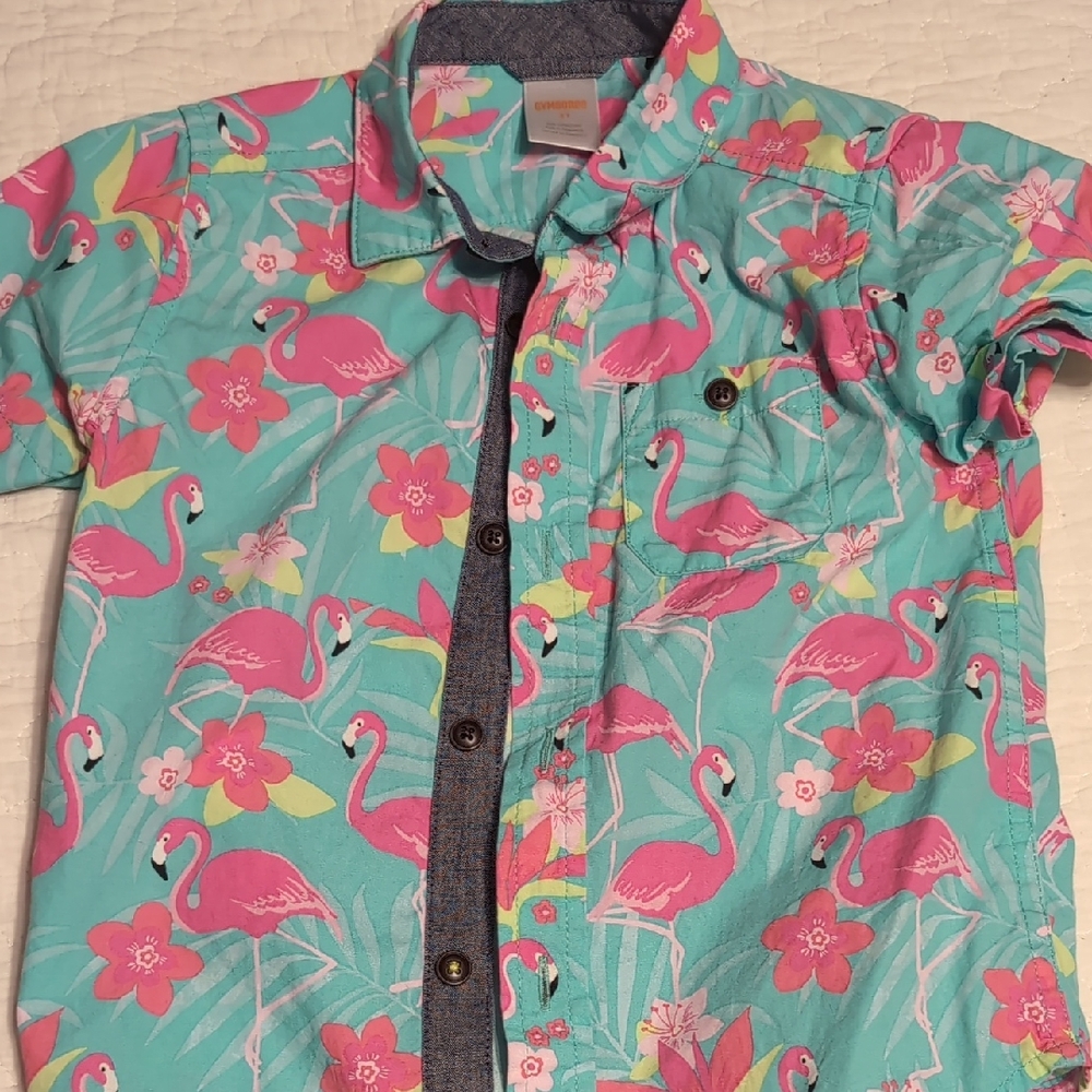 Gymboree 3T Flamingo Print Kids Shirt - Pink and Blue